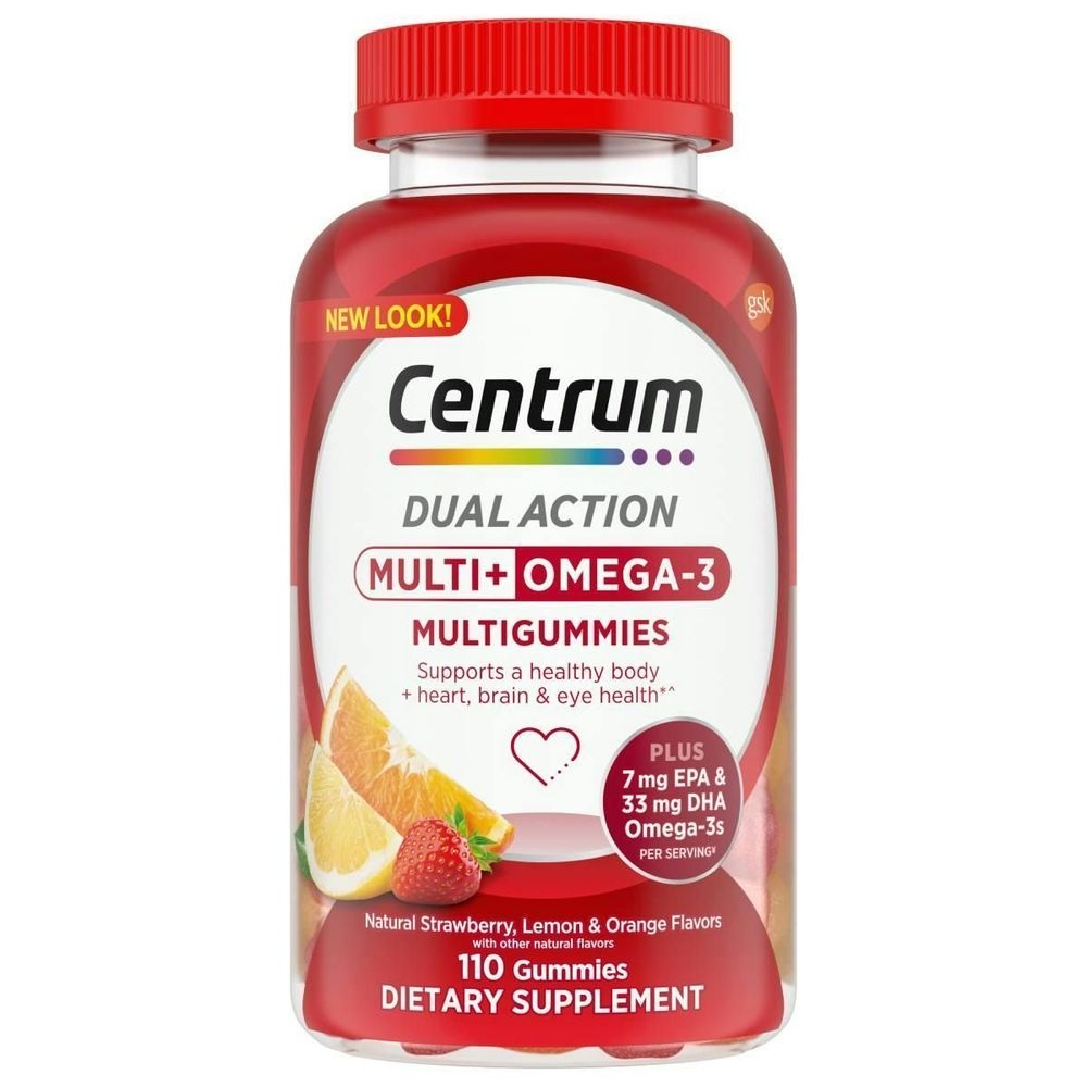 Centrum Multi Plus Omega 3 Dual Action Adult Multivitamin MultiGummies, 110 count -- 12 per case