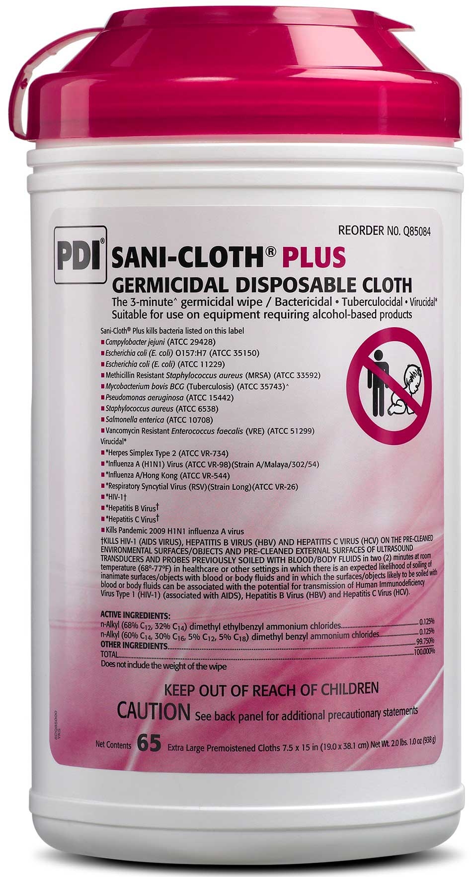 Sani Professional Sani Cloth Plus X Large Disinfectant Wipes, 65 count per pack -- 6 per case.