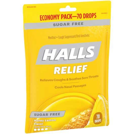Halls Sugar Free Honey Lemon Cough Drops, 7.648 Ounce -- 12 per case
