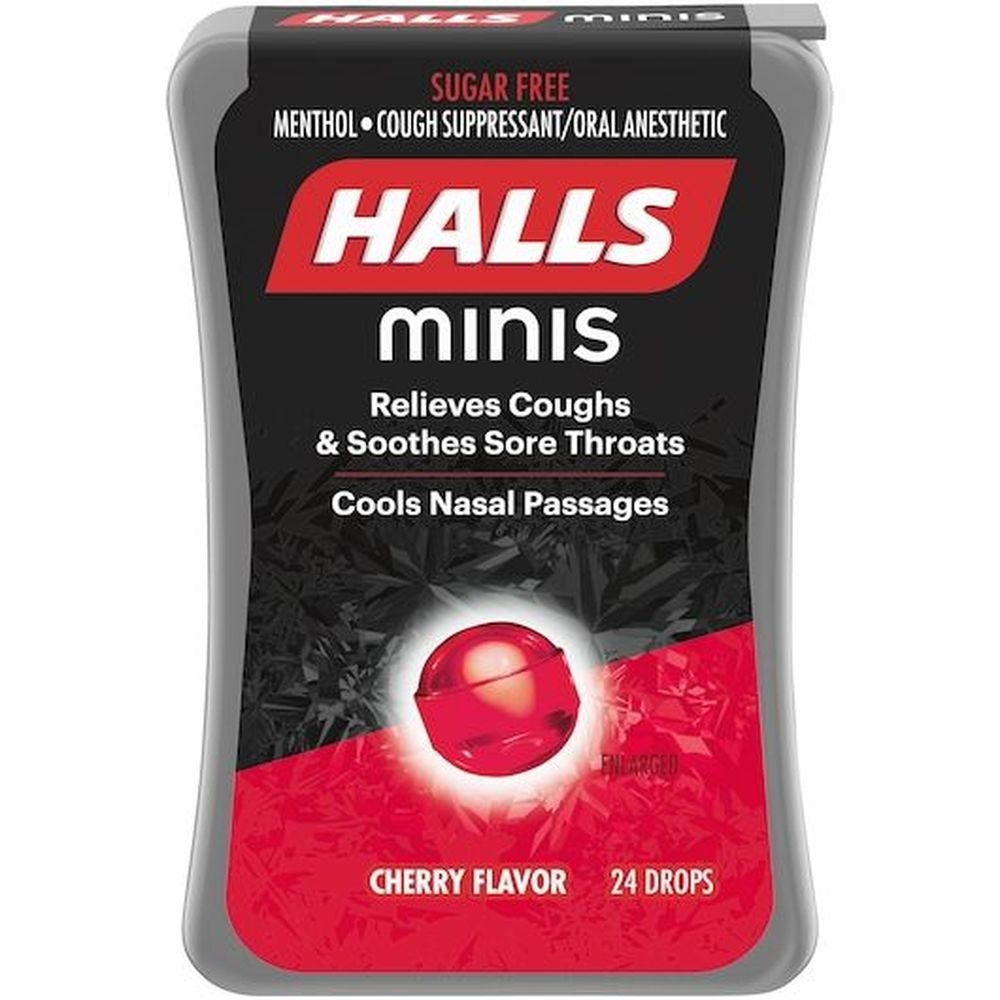 Halls Minis Cherry Sugar Free Cough Drops, 24 count -- 32 per case
