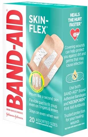 Band Aid Skin Flex Assorted Size Adhesive Bandage, 20 count per pack -- 24 per case.