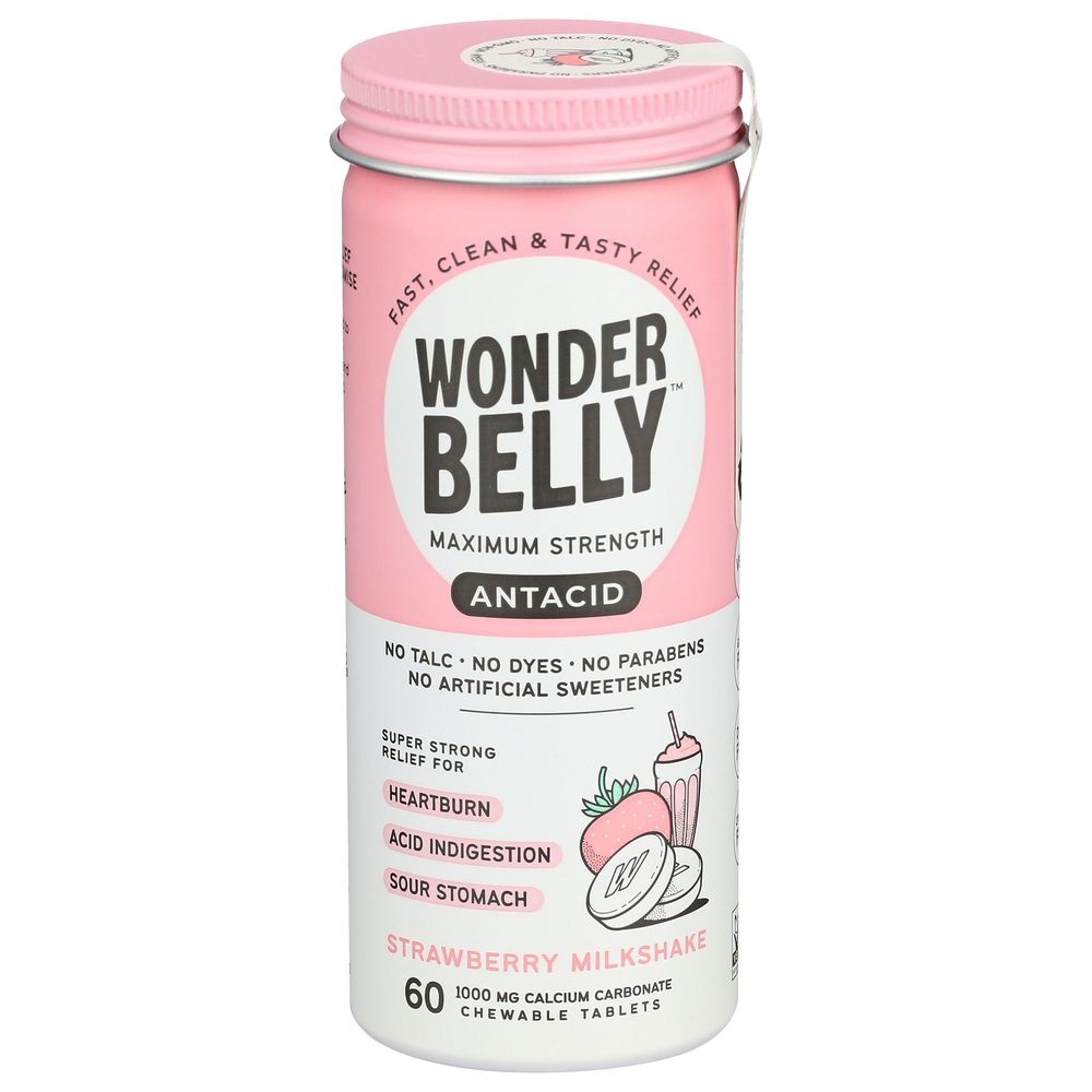 Wonder Belly Strawberry Milkshake Chewable Heartburn Relief Tablets, 60 count -- 4 per case