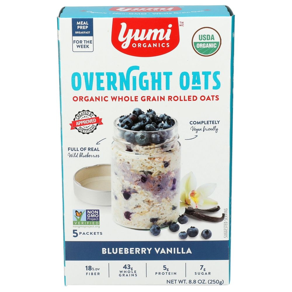 Yumi Organic Blueberry Vanilla Overnight Rolled Oats, 8.8 Ounce -- 6 per case