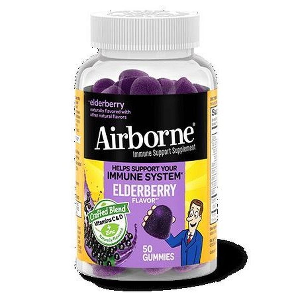 Airborne Vitamin C D E Zinc and Immune Supplement Elderberry Gummies, 50 count -- 24 per case