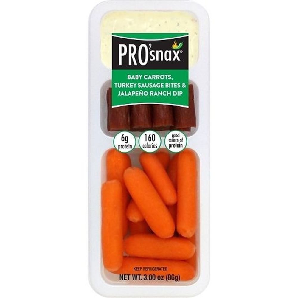 Pro2snax Baby Carrots Turkey Sausage Bites and Jalapeno Ranch Dip, 3 Ounce -- 12 per case