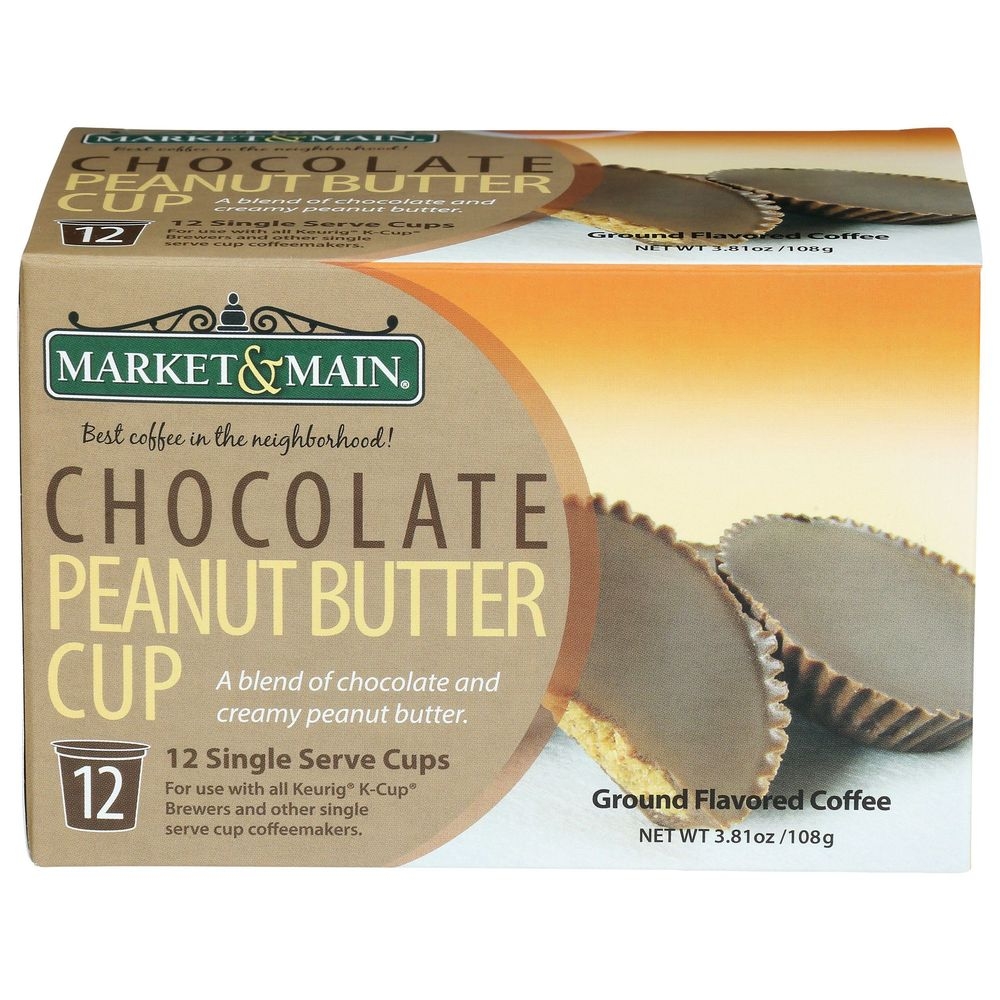 Market and Main Chocolate Peanut Butter Cup Coffee - Single Serve K Cup, 12 count -- 6 per case