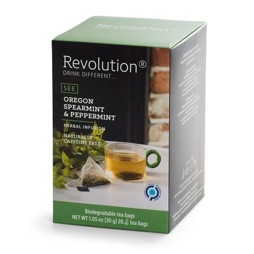 Revolution Oregon Spearmint and Peppermint Herbal Infusion Tea, 20 Pyramid Tea Bags -- 6 per case