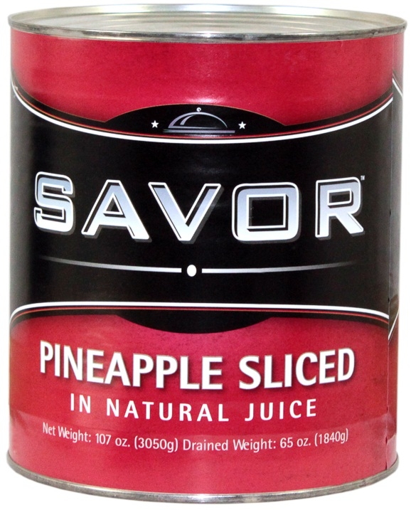 Savor Imports Sliced Packed Pineapple in Natural Juice, Number 10 Can -- 6 per case.
