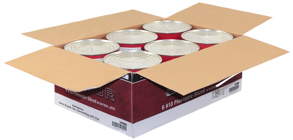 Savor Imports Sliced Packed Pineapple in Natural Juice, Number 10 Can -- 6 per case.