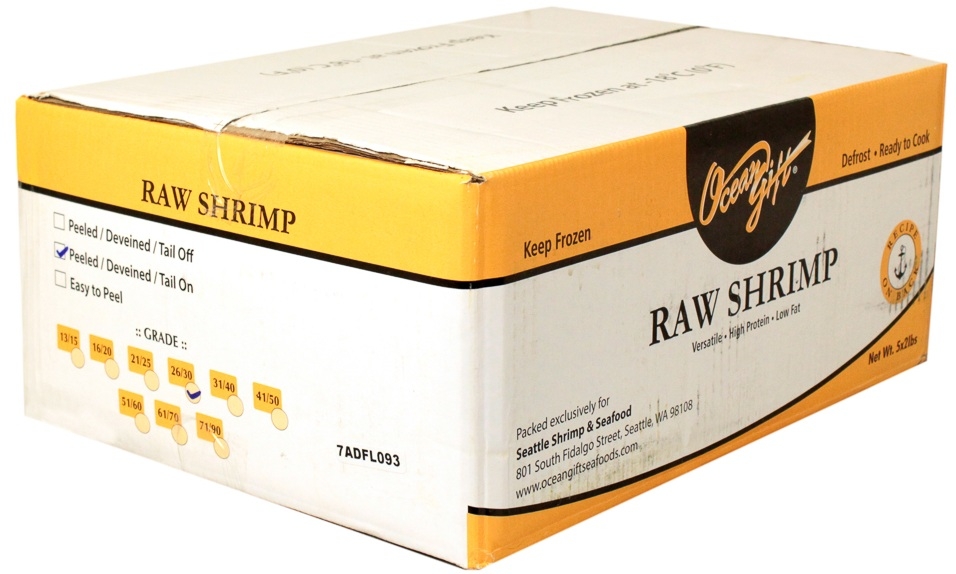 Frozen Seafood 26/30 Peeled and Deveined Tail On Raw Shrimp, 2 Pound -- 5 per case.