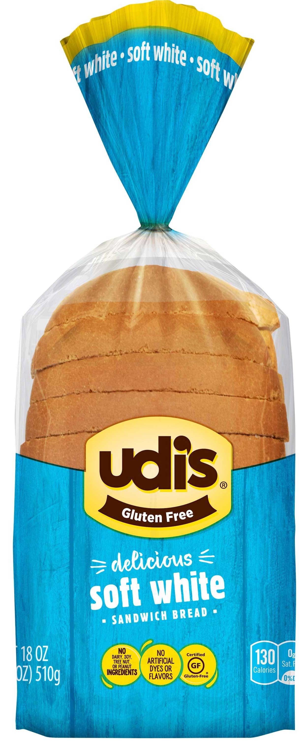 Udis Gluten Free Delicious Soft White Sandwich Bread, 18 Ounce -- 6 per case