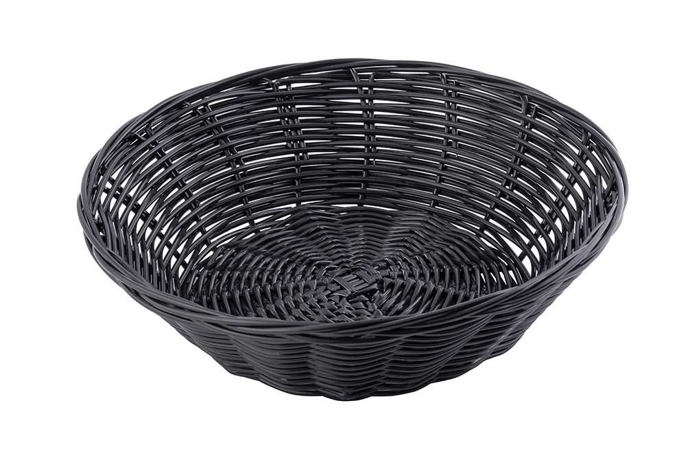 Tablecraft Polypropylene Black Round Handwoven Basket, 8 1/2 x 2 1/4 inch -- 12 per case