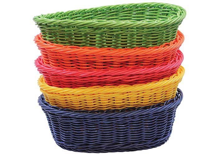 Tablecraft Ridal Collection Polypropylene Assorted Color Oval Handwoven Serving Basket, 9 x 6.25 x 3.25 inch -- 5 per case