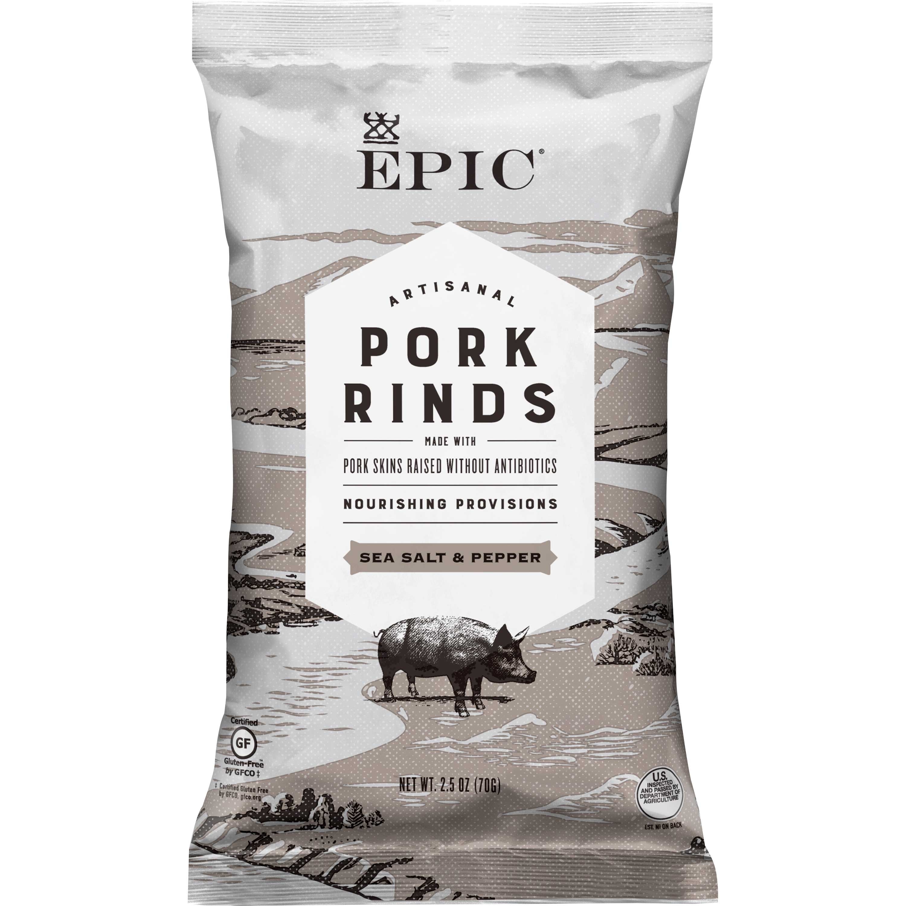 Epic Sea Salt and Pepper Pork Rinds, 2.5 Ounce -- 12 per case.