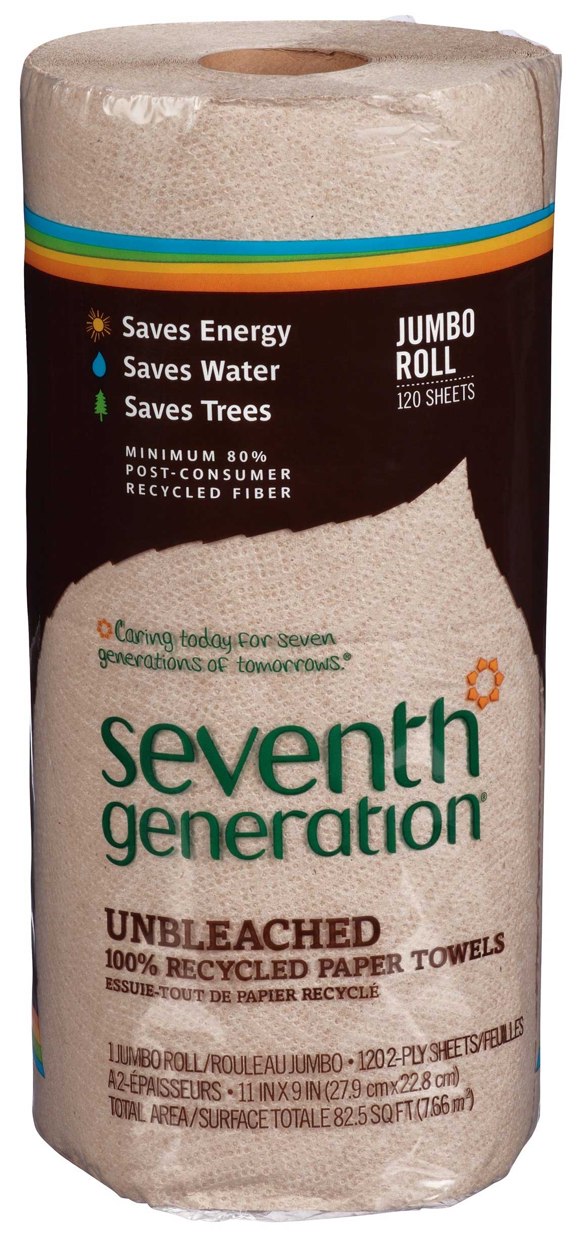 Seventh Generation Unbleached Brown Paper Towel, 120 sheets per roll -- 30 rolls per case.