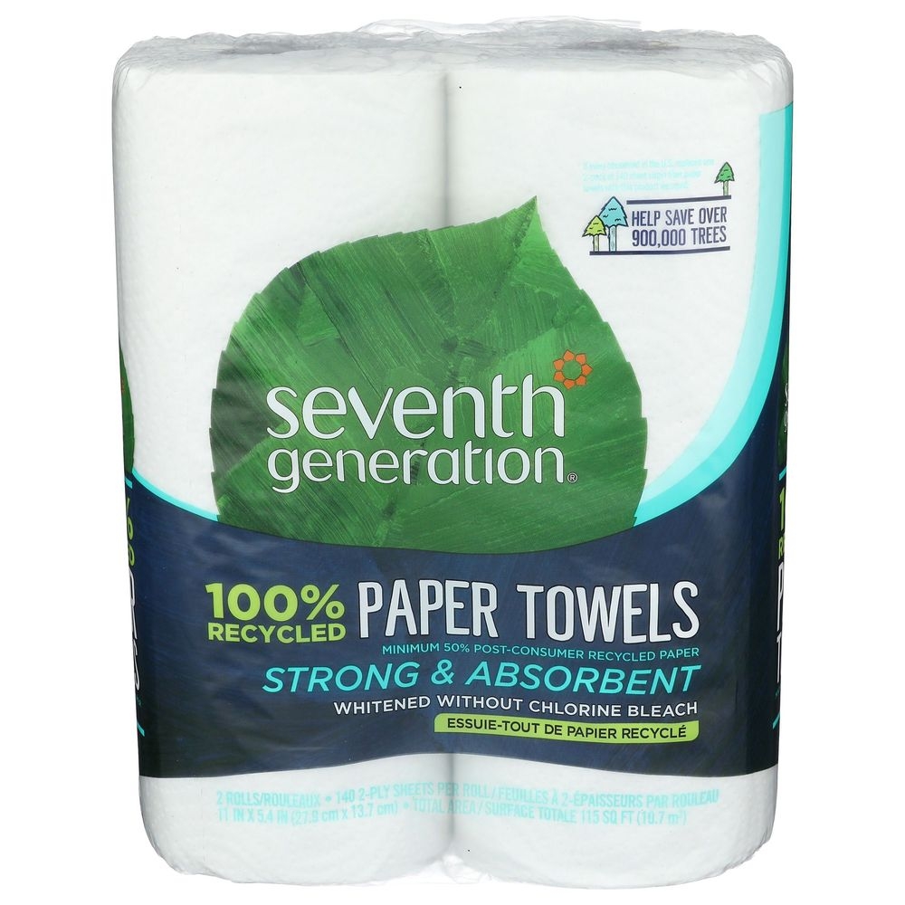 Seventh Generation White Paper Towel Roll, 2 count -- 12 per case
