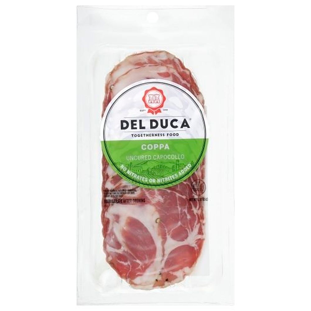 Del Duca Sliced Uncured Coppa, 3 Ounce - 12 per case