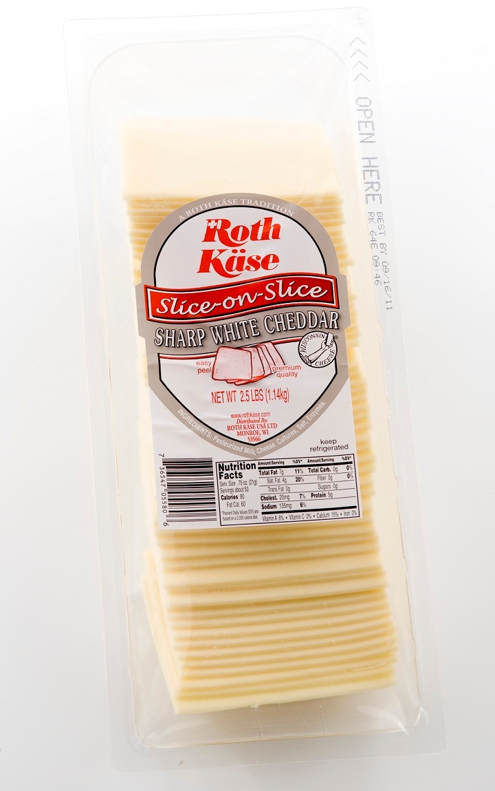 Roth Kase Sharp Slice On Slice White Cheddar Cheese, 2.5 Pound -- 4 per case.