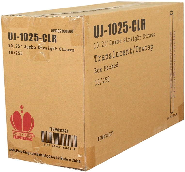 Goldmax Translucent Unwrapped Jumbo Straw, 10.25 inch -- 2500 per case.