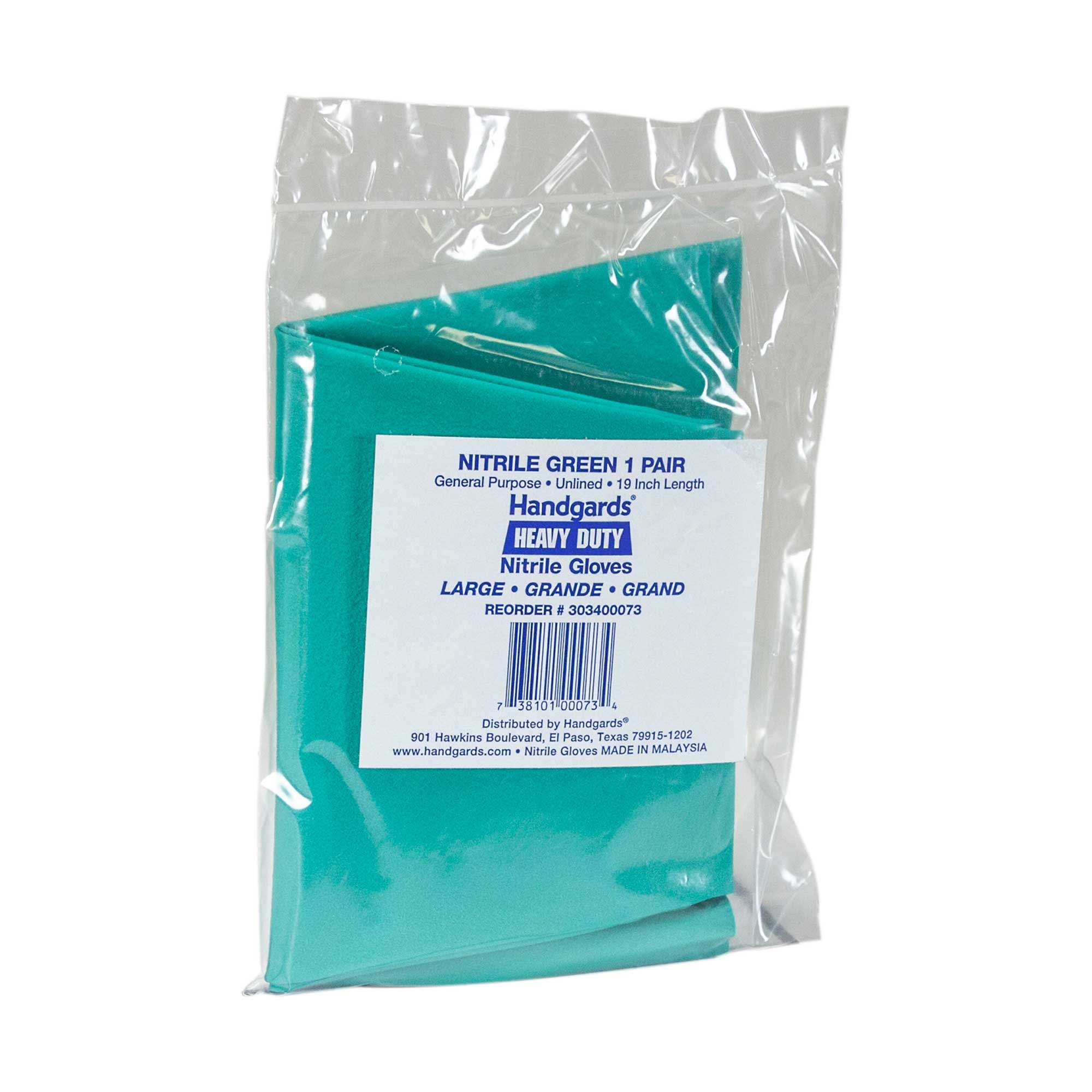 Handgards Heavy Duty Large Unlined Green Nitrile Reusable Glove, 19 Inch -- 12 Per Case