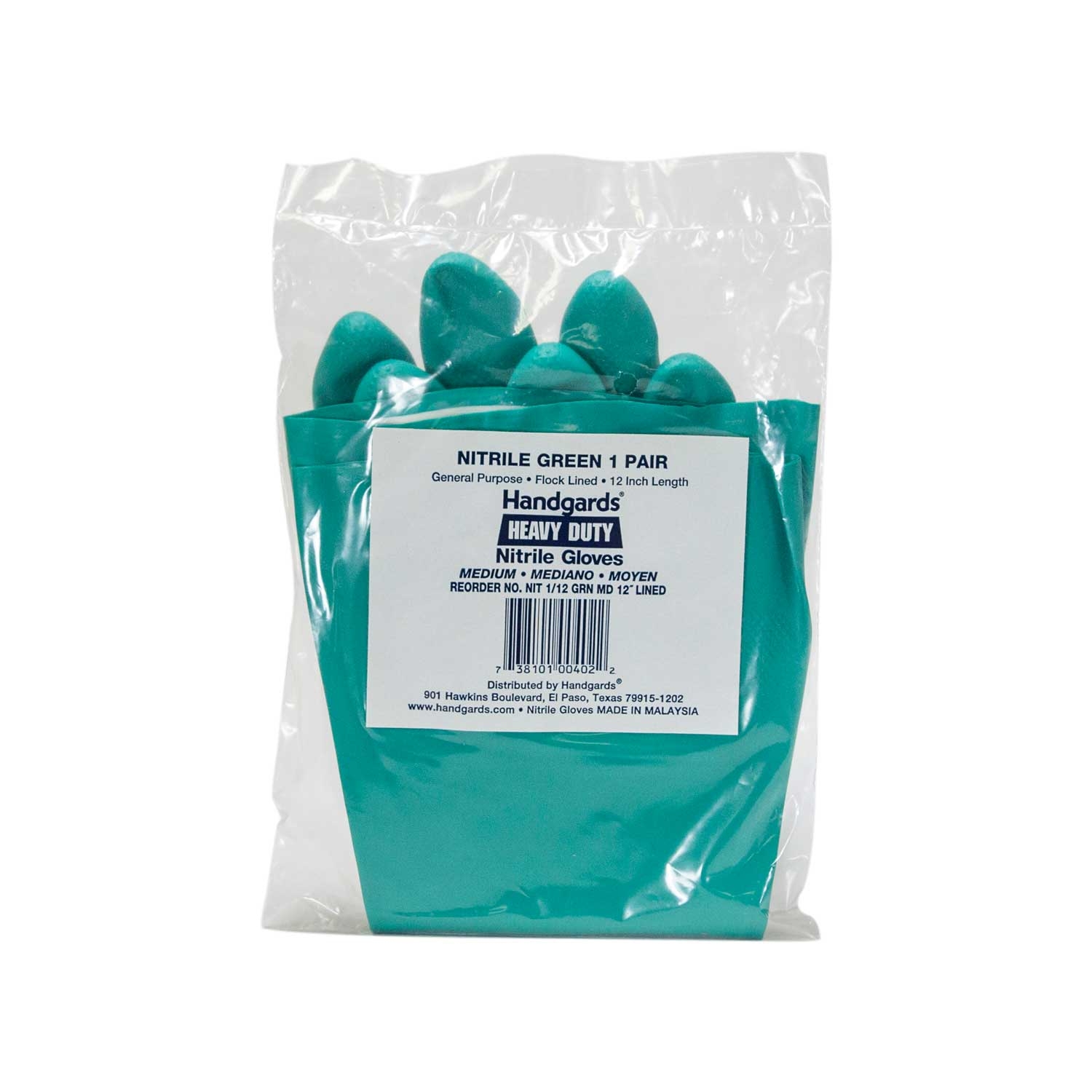 Handgards Medium 12 Inch Lined Nitrile Reusable Glove, 12 Count -- 12 Per Case