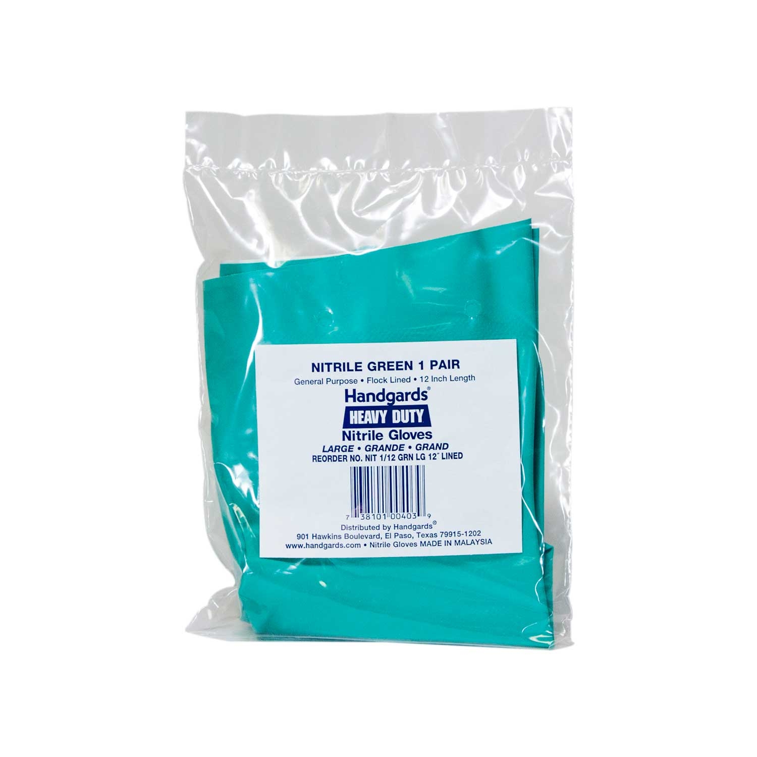 Handgards Large Green Heavy Duty Utility Lined Reusable Glove, 12 Inch -- 12 Per Case