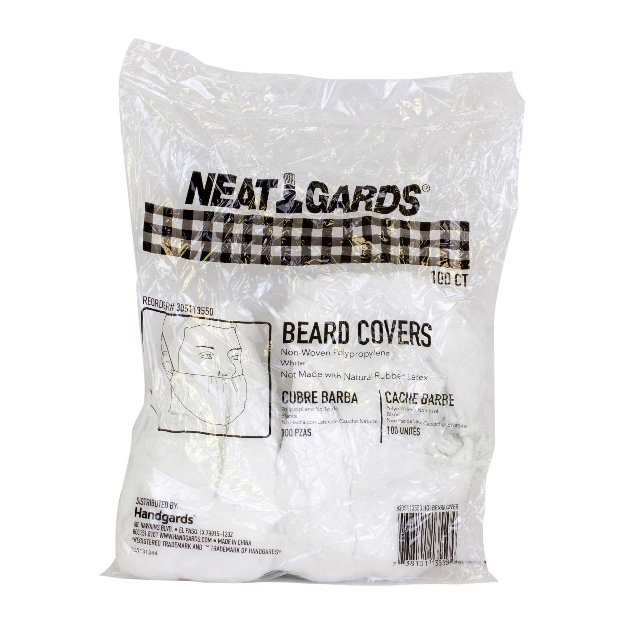 NeatGards White Polypropylene Non Woven Disposable Beard Cover, 18 inch -- 1000 per case.