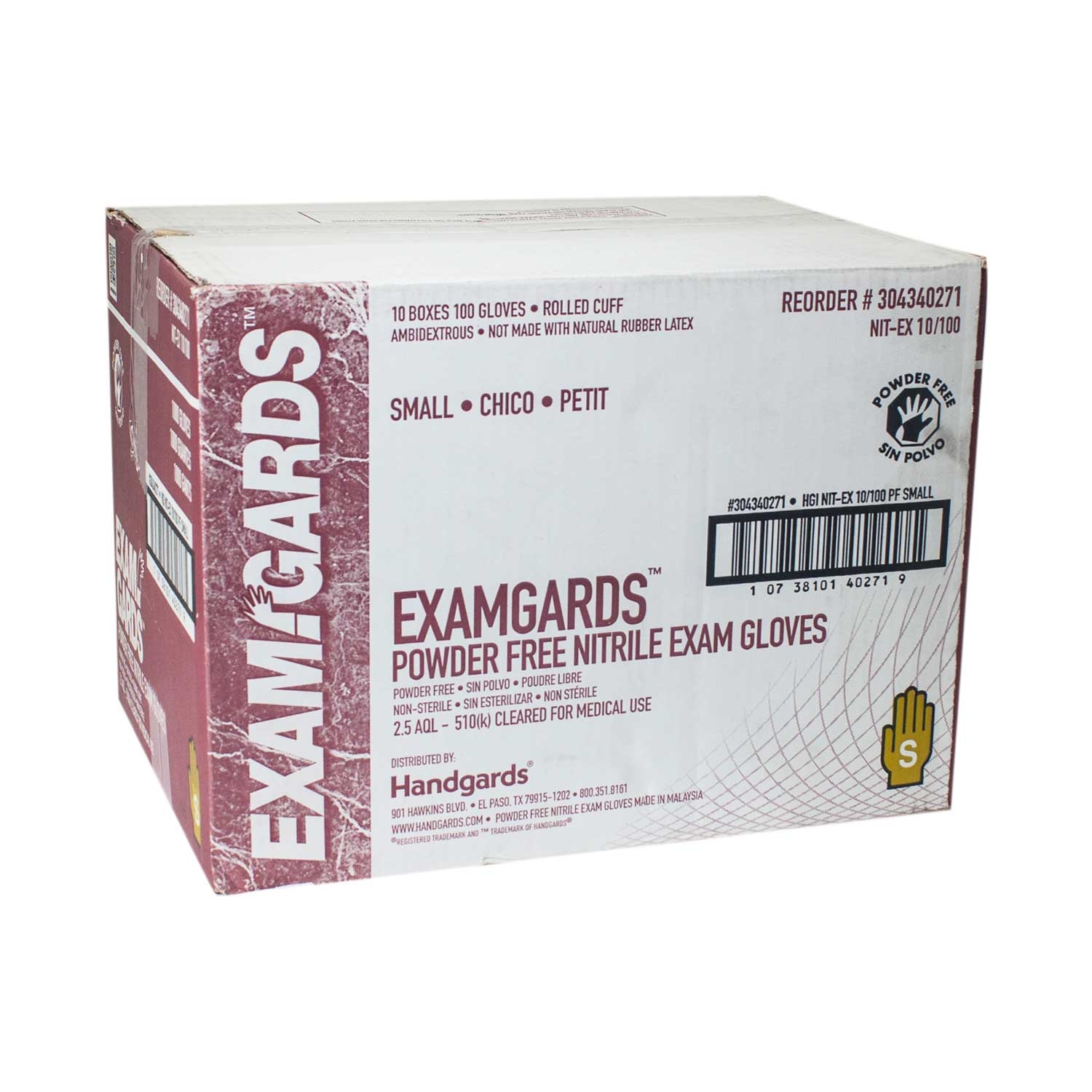 Handgards ExamGards Blue Small Disposable Nitrile Gloves -- 1000 per case.