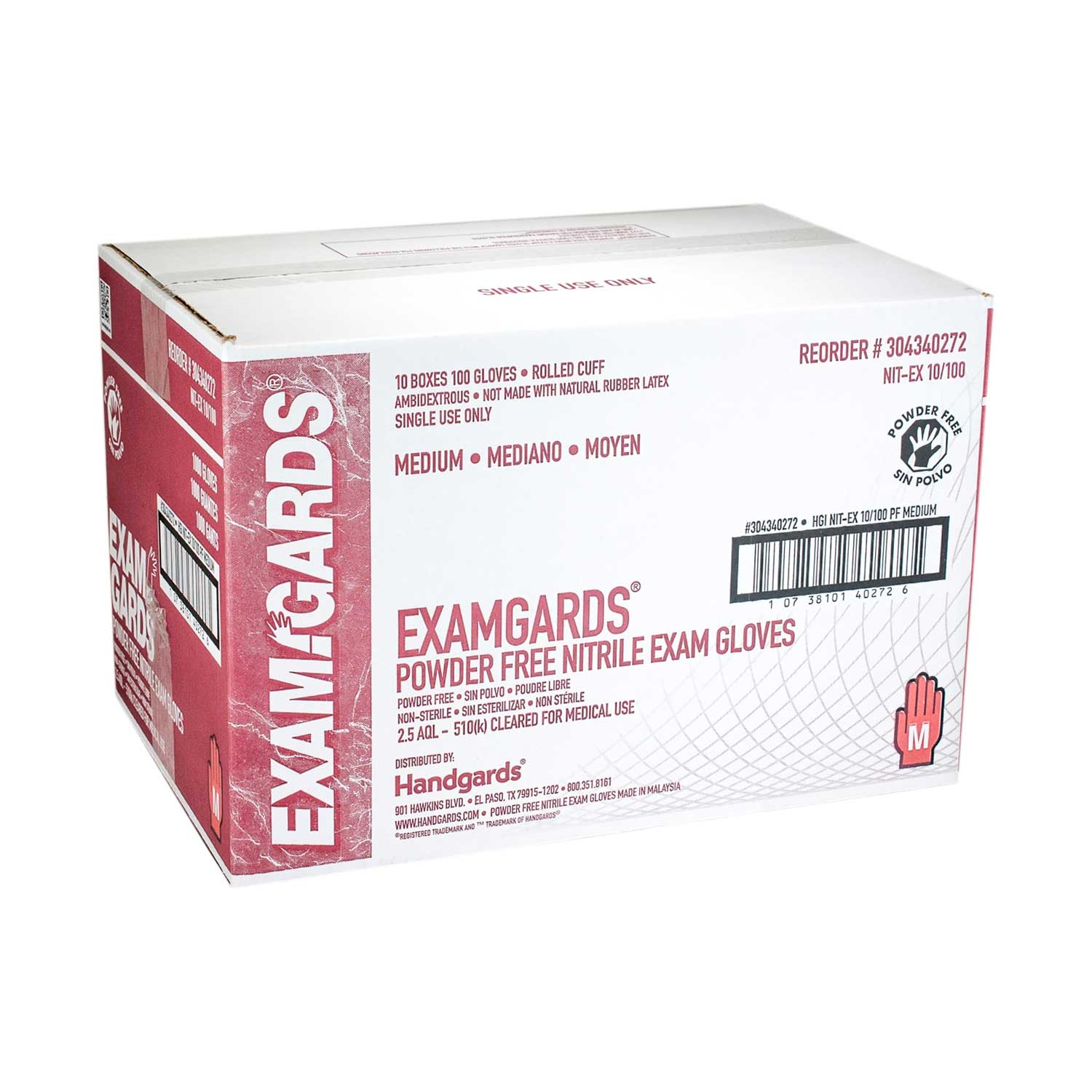 Handgards ExamGards Blue Medium Disposable Nitrile Gloves -- 1000 per case.