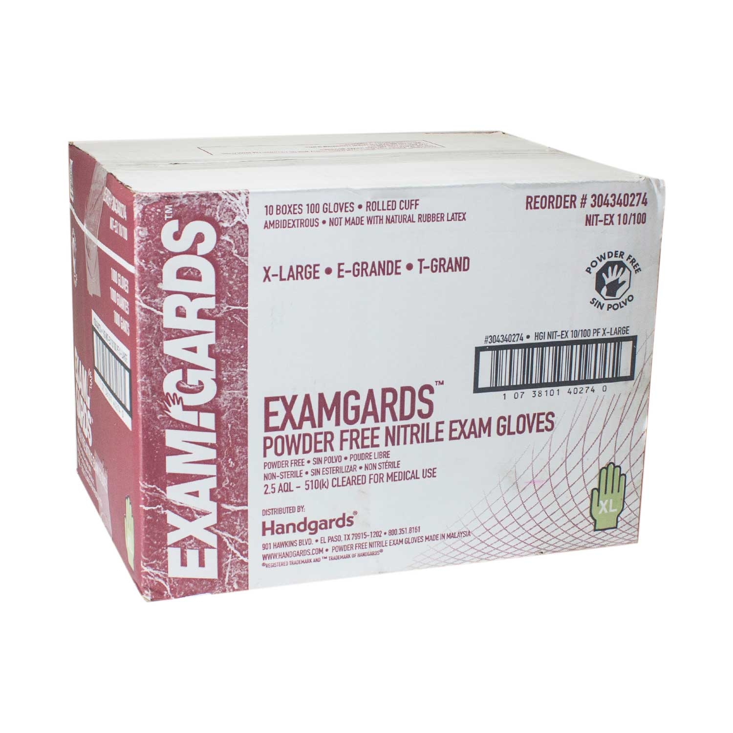 Handgards ExamGards Blue Extra Large Disposable Nitrile Gloves -- 1000 per case.