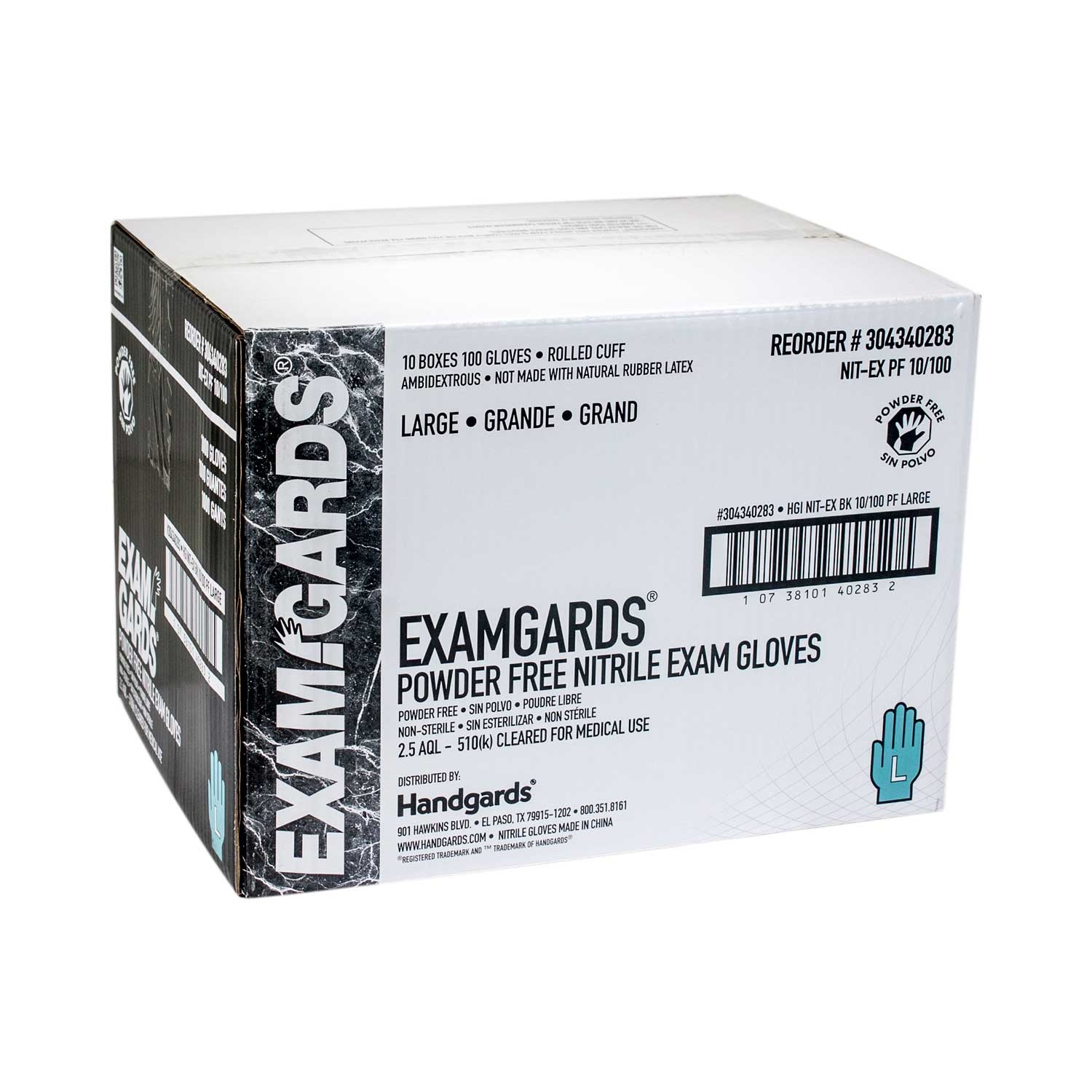 ExamGards Black Large Nitrile Disposable Gloves -- 1000 per case.