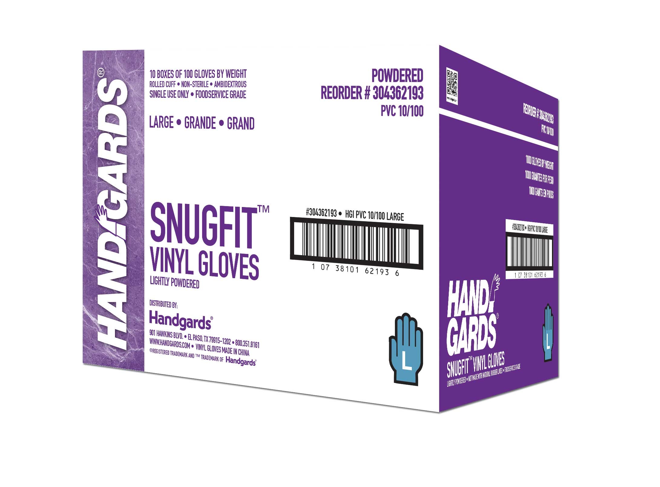 Handgards Disposable Large Powdered Vinyl Gloves, 10 Case --- 100 Each