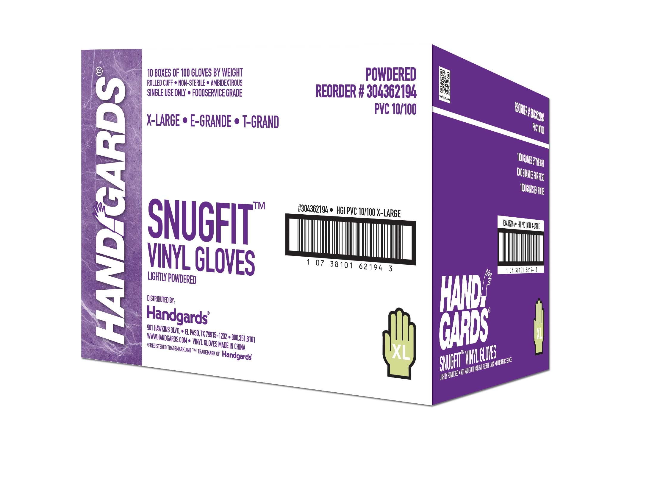 Handgards Disposable Extra Large Powdered Vinyl Gloves, 10 Case --- 100 Each