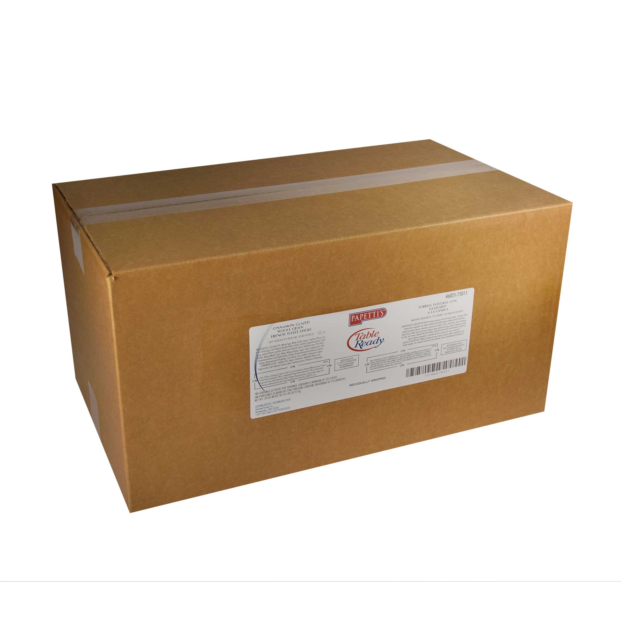 Papettis Table Ready Individually Wrapped 100 Percent Whole Grain Cinnamon Glazed French Toast Sticks, 2.9 Ounce -- 100 per case.