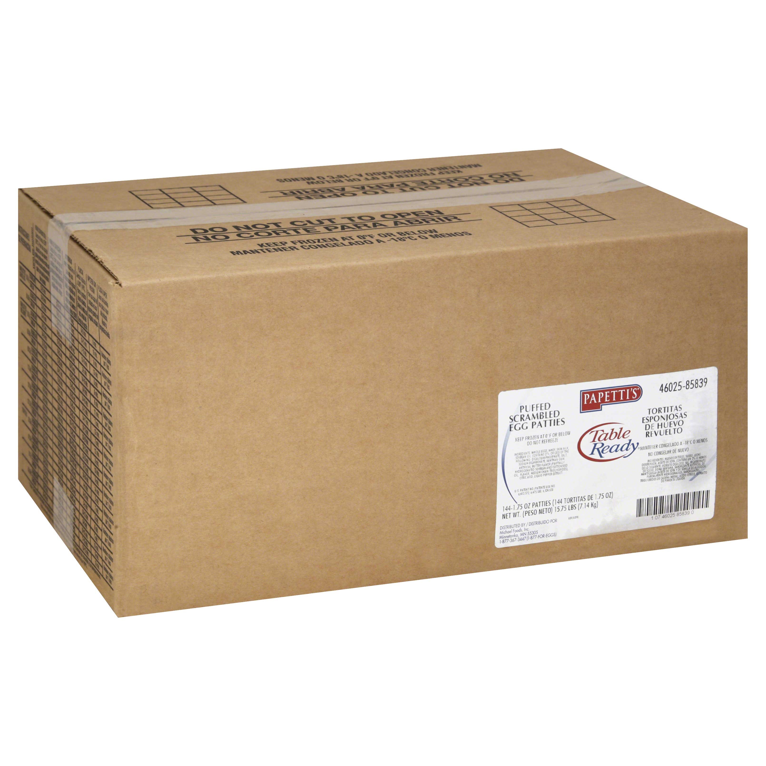 Michael Foods Papettis Individual Quick Frozen Scrambled Egg Patty, 1.75 Ounce -- 144 per case.