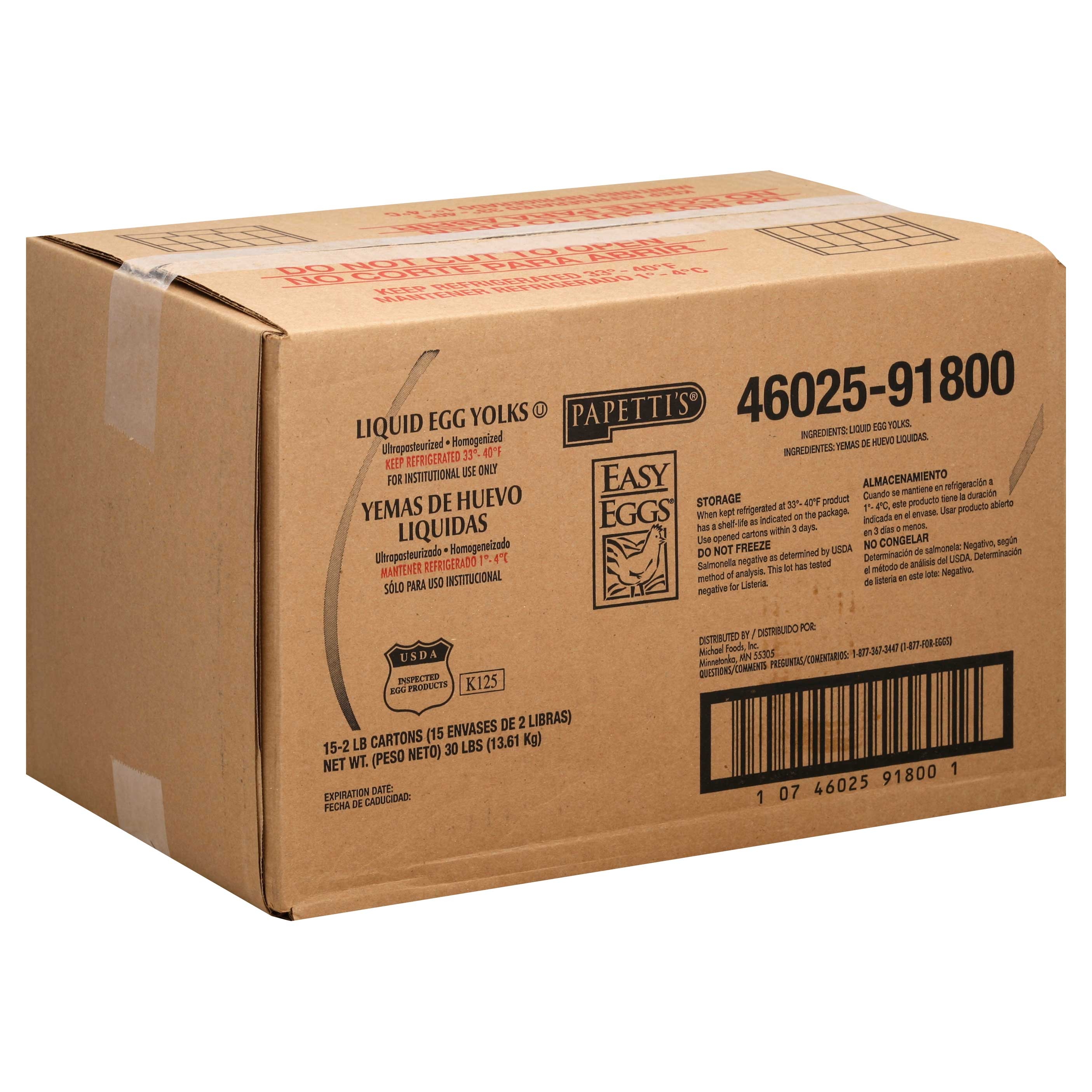 Michael Foods Papettis Easy Eggs Plain Yolk, 2 Pound -- 15 per case.