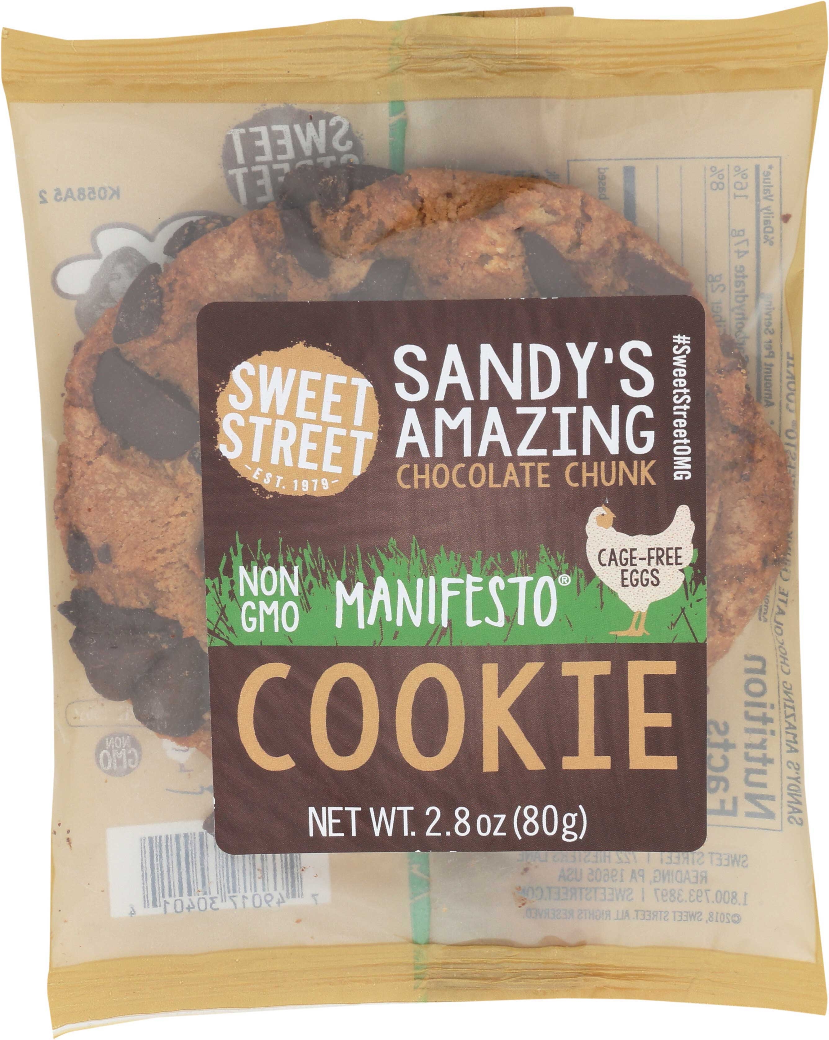 Sweet Street Sandys Amazing Chocolate Chunk Manifesto Cookie, 3.02 Ounce -- 48 per case.