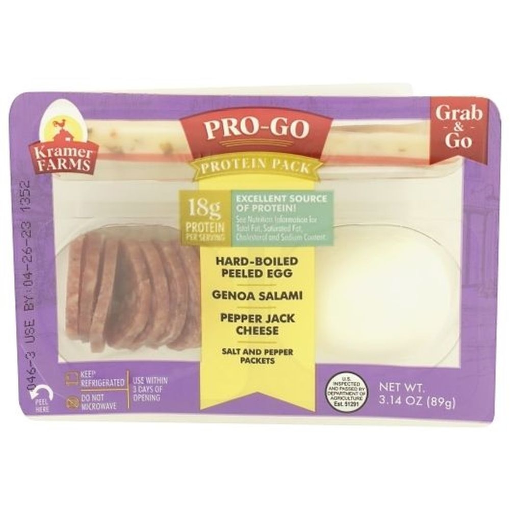 Kramer Farms Pro-Go Protein Hard-Boiled Peeled Egg Genoa Salami and Cheese, 3.14 Ounce - 12 per case
