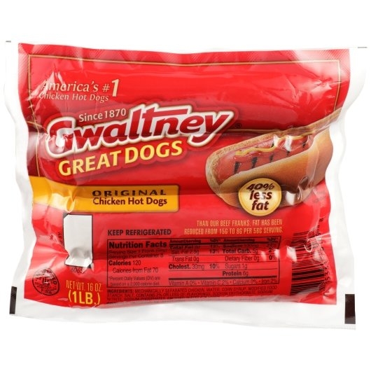 Gwaltney Original Chicken Hot Dog, 1 Pound -- 12 per case