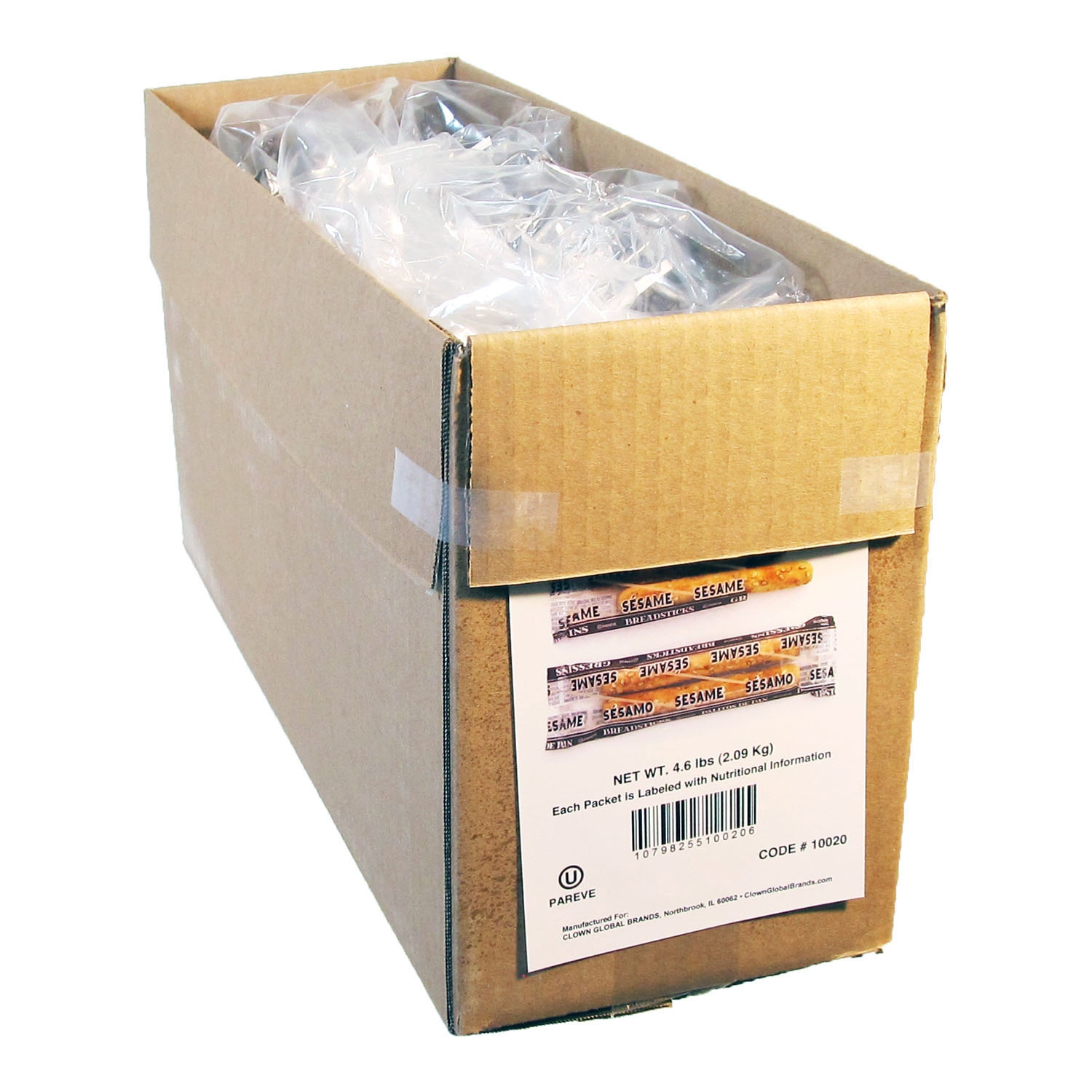 Clown Global Brands Individually Wrapped Sesame Breadsticks, 2 per pack -- 300 packs per case.