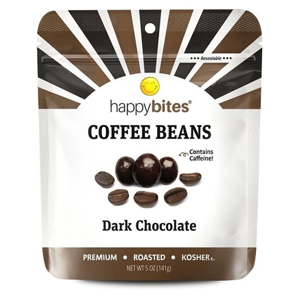 Happy Bites Dark Chocolate Covered Coffee Beans, 5 Ounce - 8 per case