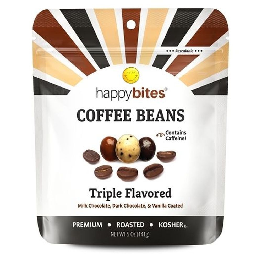 Happy Bites Triple Flavor Covered Coffee Beans, 5 Ounce - 8 per case