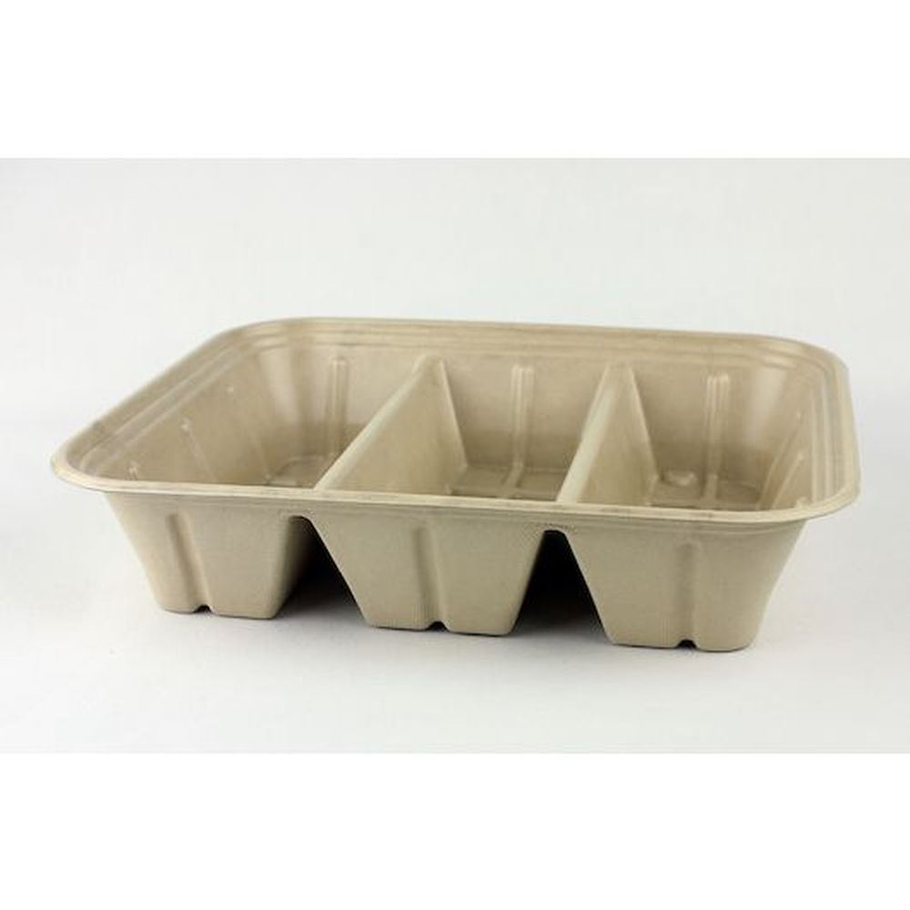 World Centric Plant Fiber 3 Compartment Half Size Catering Tray, 25 count - 8 per case