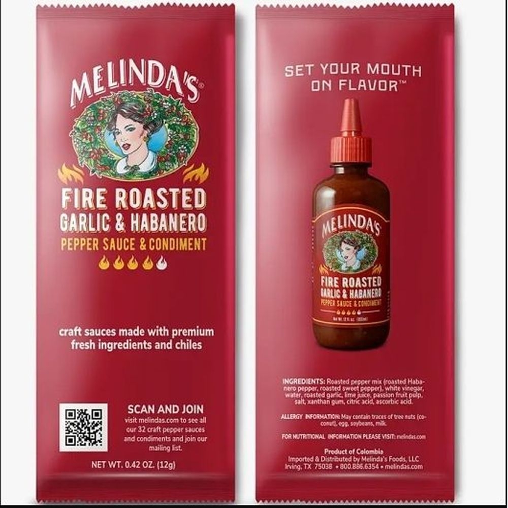 Melindas Fire Roasted Garlic and Habanero Pepper Sauce, 0.42 Ounce Packets - 204 per case