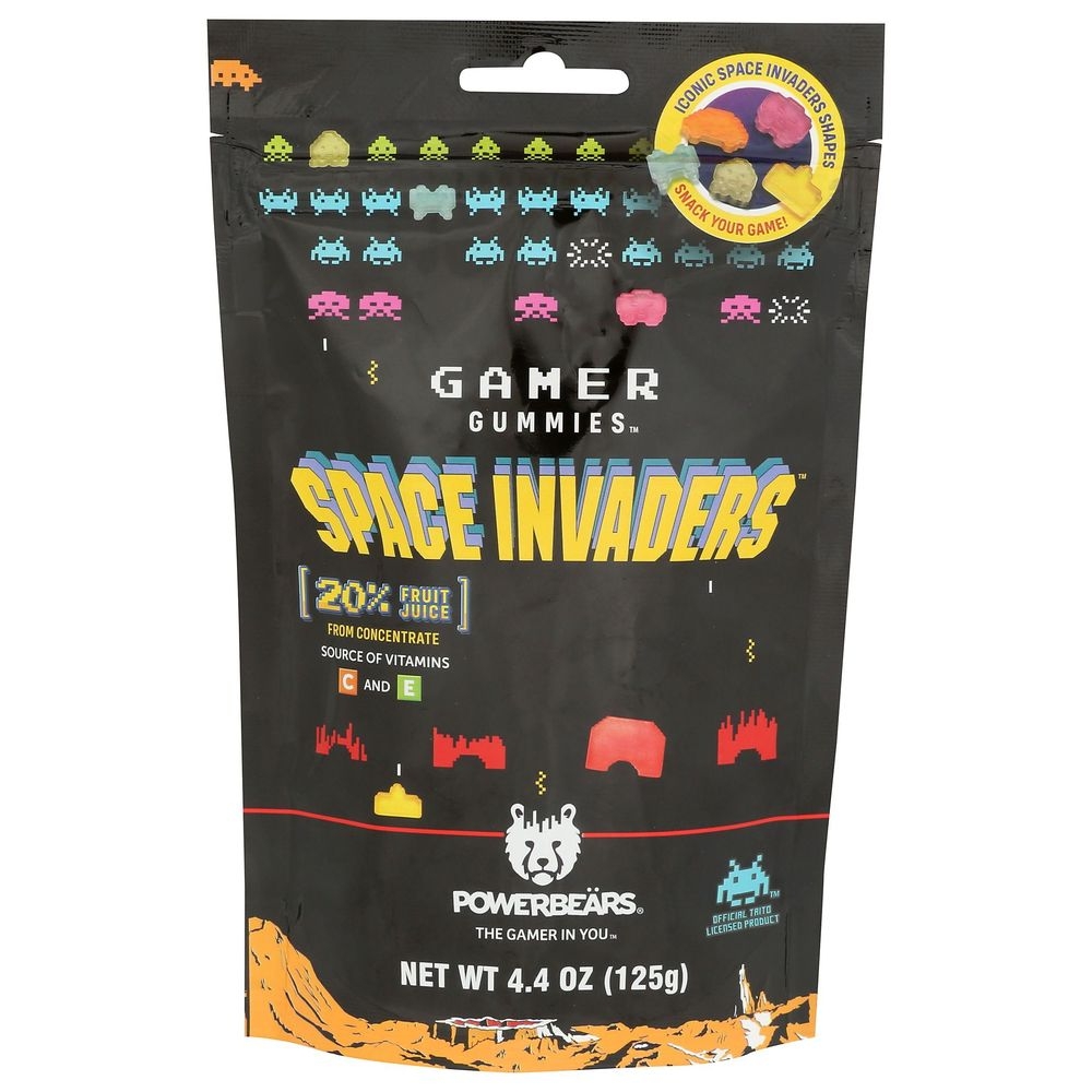Powerbears Space Invaders Gamer Gummies, 4.4 Ounce Bag -- 6 per case