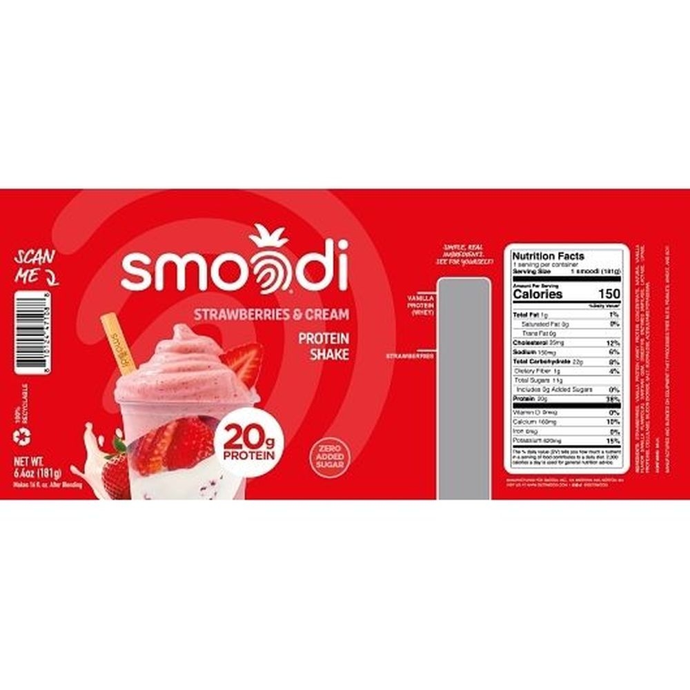 Smoodi Strawberries and Cream Protein Shake, 4 Ounce -- 12 per case