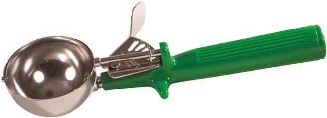 Winco Deluxe Stainless Steel One-Piece Green Handle Size 12 Ice Cream Disher, 2 2/3 Ounce -- 36 per case