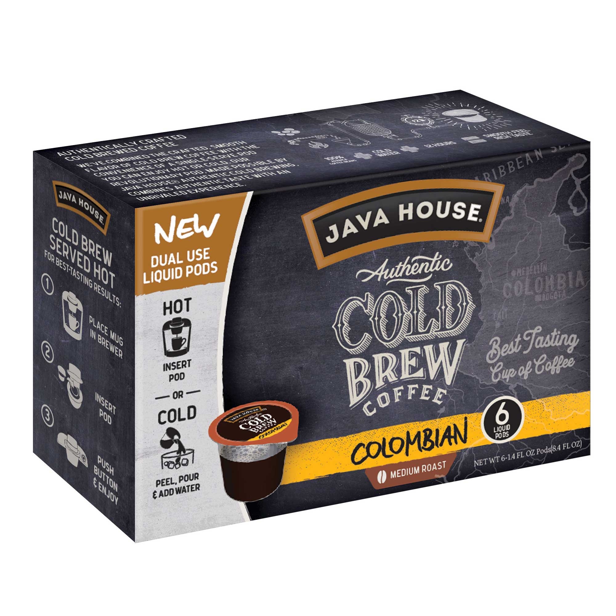 Java House Colombian Black Authentic Cold Brew Coffee Pod, 1.35 Ounce -- 6 per case.