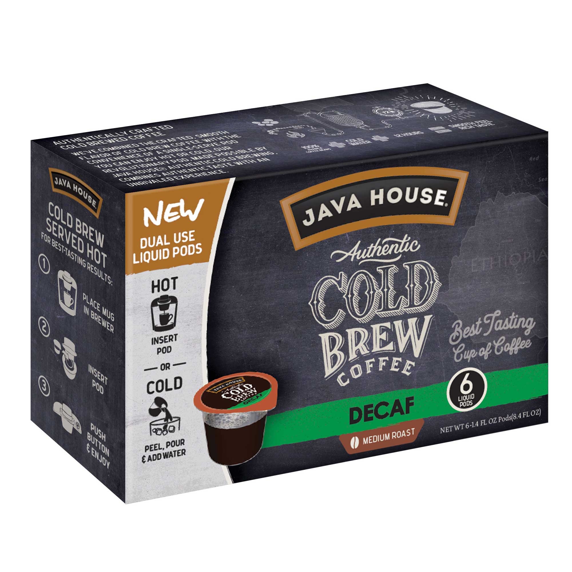 Java House Colombian Decaf Authentic Cold Brew Coffee Pod, 1.35 Ounce -- 6 per case.