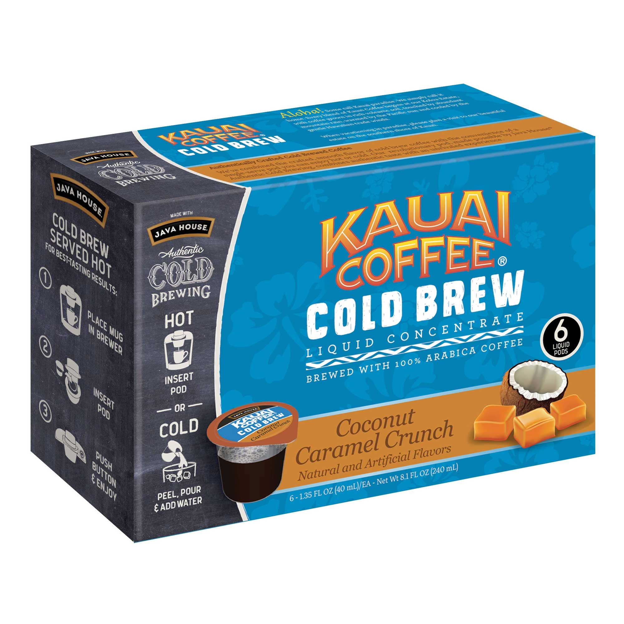 Java House Kauai Coconut Caramel Crunch Authentic Cold Brew Coffee Pod, 1.35 Ounce -- 6 per case.